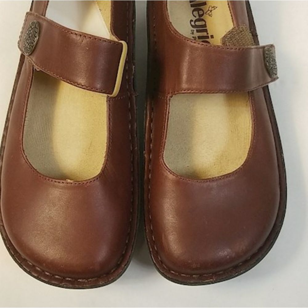 Women's Alegria Brown Leather Clogs - Picture 3 of 8